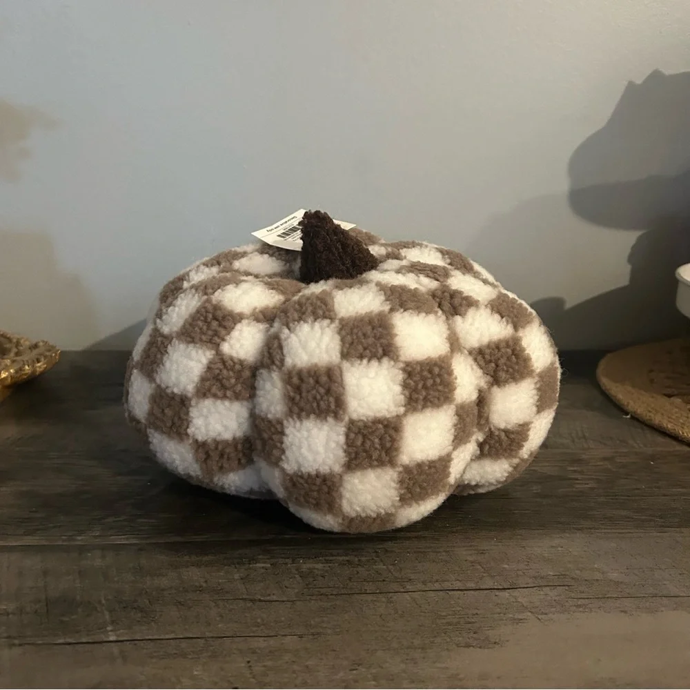 New Hobby Lobby Brown Fuzzy Check Pumpkin